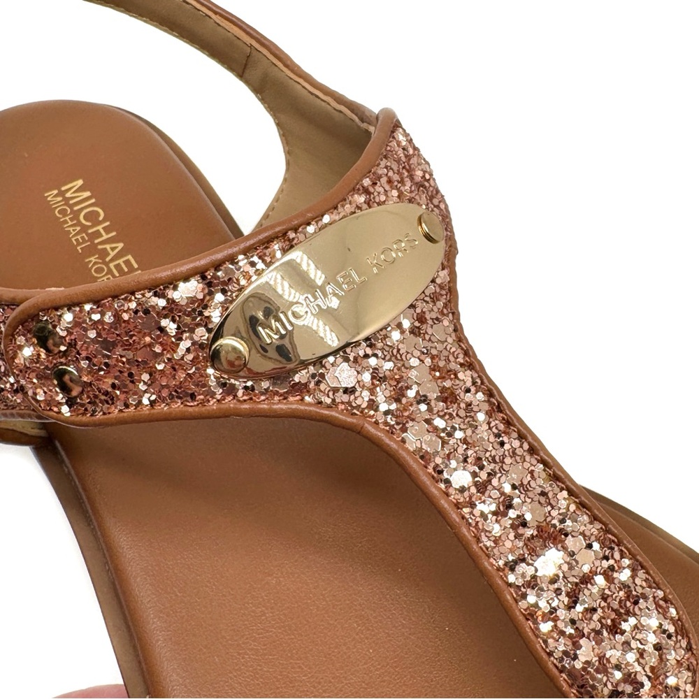 MICHAEL Michael Kors MK Plate Thong Sandals Chunky Glitter Rose Gold Size 7.5 - Picture 7 of 13